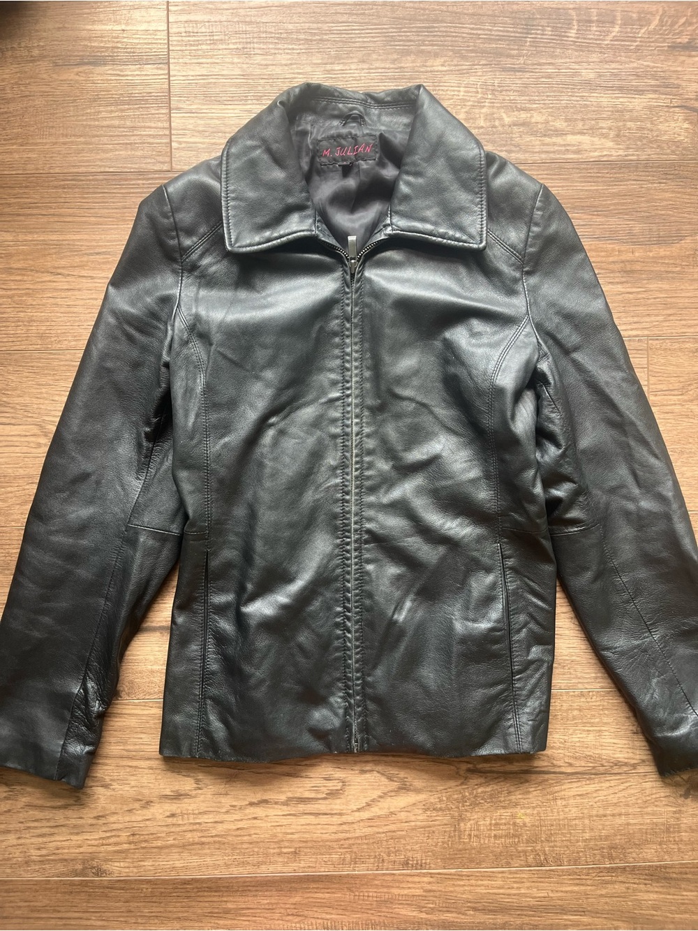 Classic Black Leather Zip Jacket by
